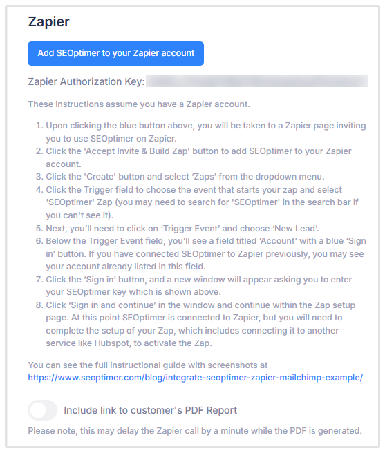 Zapier SEOptimer Integration